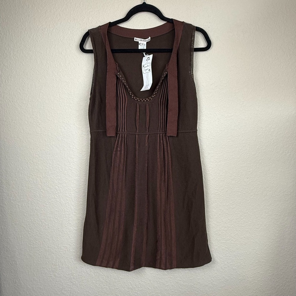 Nanette Lepore NWT Brown Sweater Knit Dress Beaded Sleeveless Size M